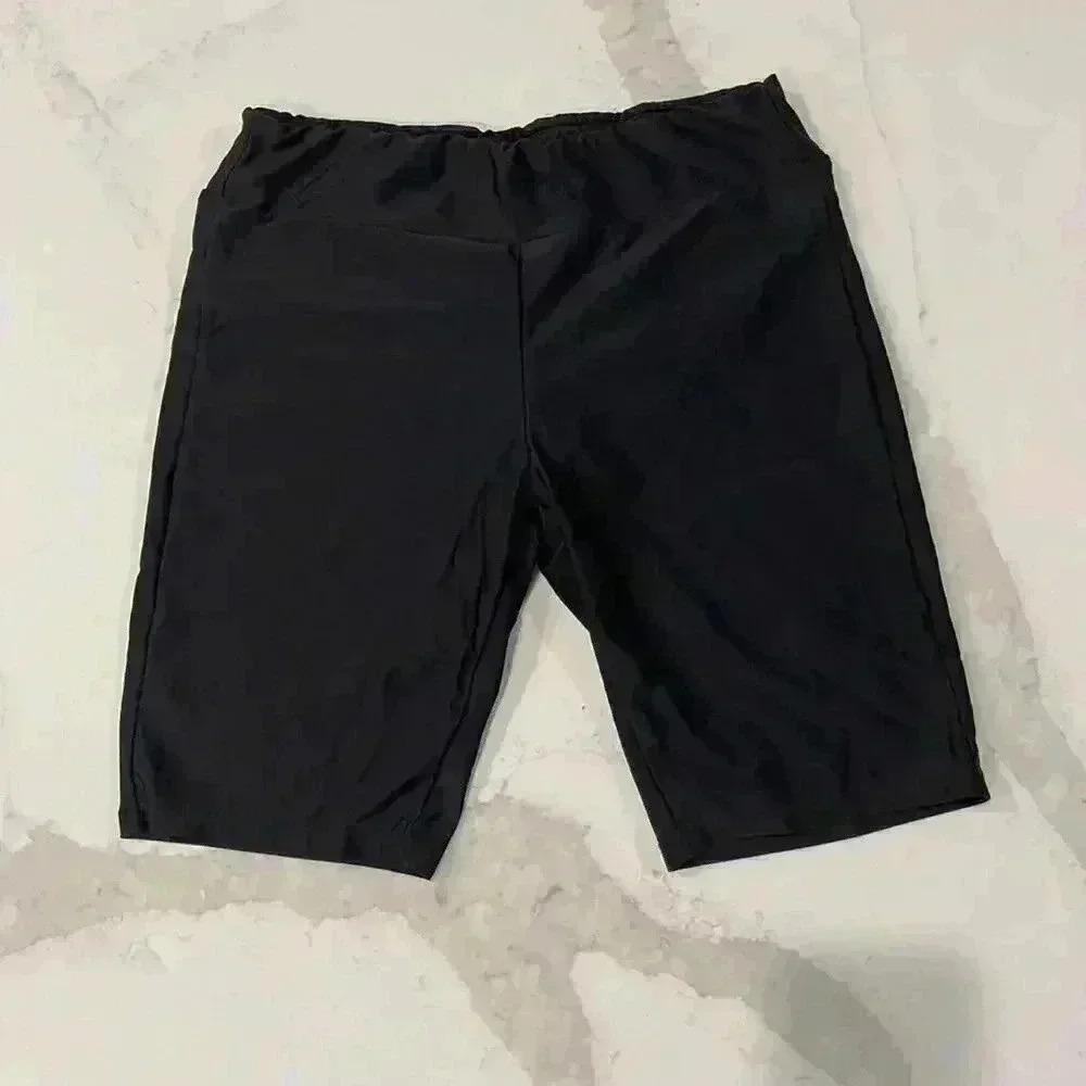 Firpearl Womens Size 10 Biker Shorts Black Stretch Mid Rise Workout Activewear